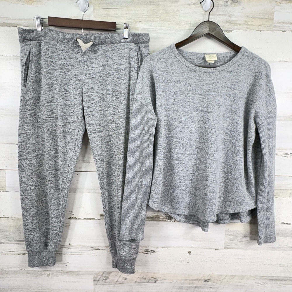Telluride Clothing Company Women Gray Heathered Knit Lounge Set Top Pants L
